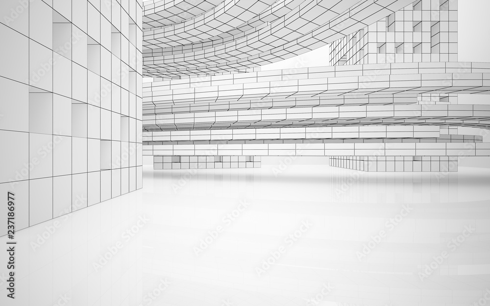 Abstract white interior highlights future. Polygon drawing. Architectural background. 3D illustration and rendering Abstract white interior highlights future. Polygon drawing. Architectural background. 3D illustration and rendering