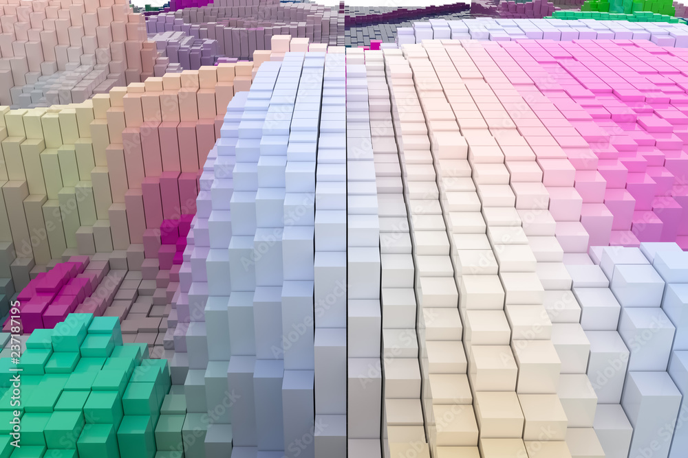 Naklejka premium Colorful 3D rendering. Decorative, illustrations shape composition, geometric structure block, for design texture background.