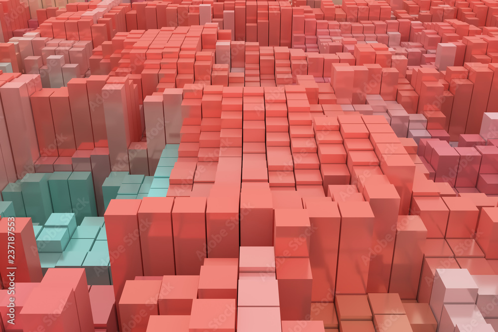 Fototapeta premium Colorful 3D rendering. Background abstract shape composition, geometric structure block for design, graphic resource.