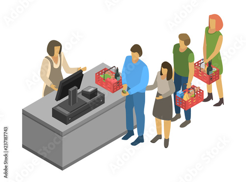 Cashier concept background. Isometric illustration of cashier vector concept background for web design