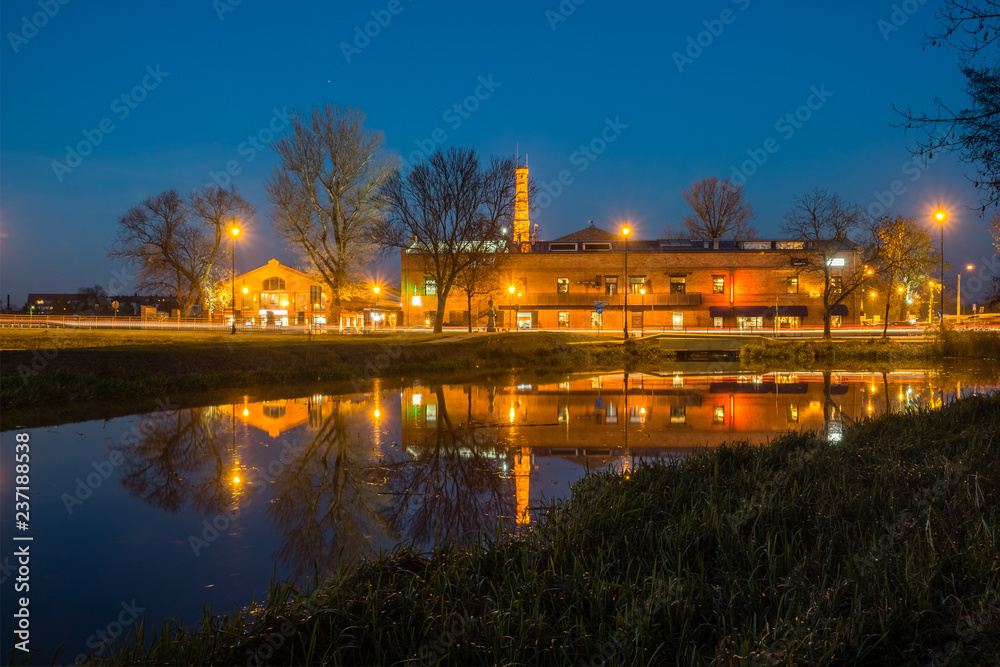Night view on the Old Paper Factory in Konstancin Jeziorna, Masovia, Poland