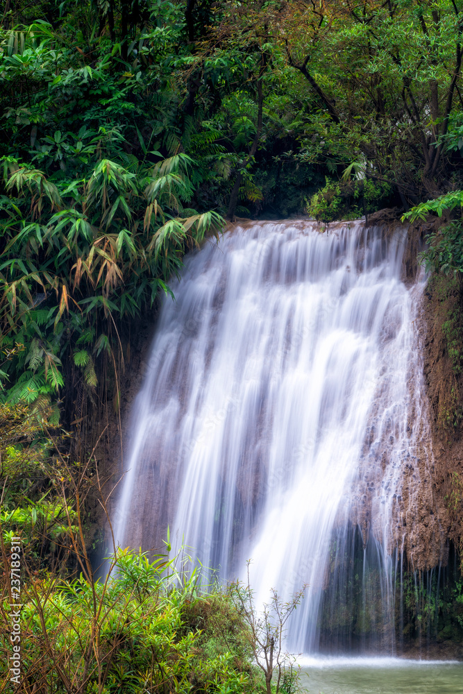 Fog over Teelosu waterfall,  Tak, Thailand