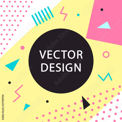 Memphis style banner template. 80-90s trendy fashion background