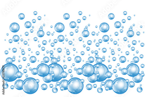Bubbles underwater texture isolated on white background. Fizzy sparkles in water, sea, ocean. Undersea illustration.