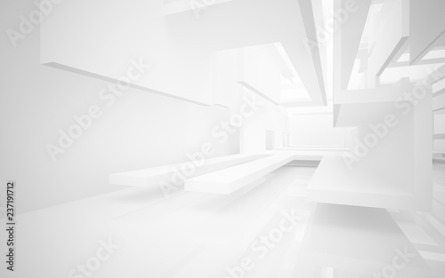 Abstract white interior highlights future. Architectural background. 3D illustration and rendering