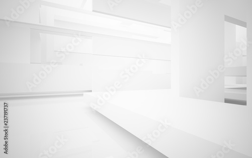 Abstract white interior highlights future. Architectural background. 3D illustration and rendering