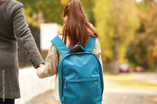 Cute girl going to school w...