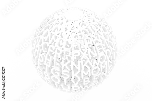 Background abstract CGI typography  made up from alphabetic character sphere or planet for design  graphic resource. Gray or black and white b w 3D rendering.