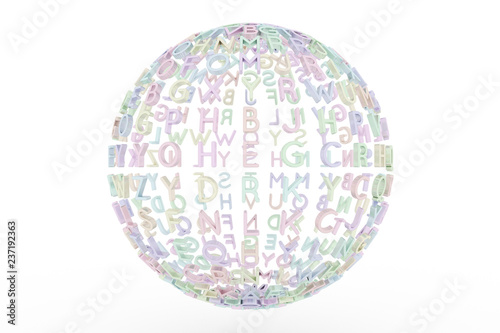 Illustrations of CGI typography  made up from alphabetic character  sphere or planet for graphic design or wallpapers. Colorful 3D rendering.