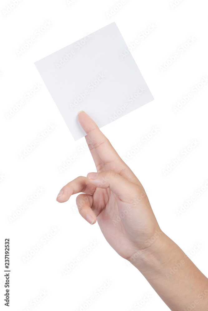 Female hand holding blank sheet of paper Female hand holding blank sheet of paper