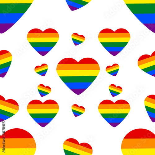 Seamless Pattern with LGBT rainbow heart. Celebrating gay people rights. Same-sex love. Pride.