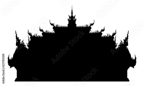 Thai ancient buddhist temple. Vector silhouette.