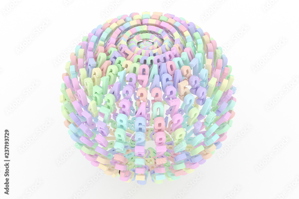 CGI typography, made up from number character, sphere or planet for design texture, background. Colorful 3D rendering. CGI typography, made up from number character, sphere or planet for design texture, background. Colorful 3D rendering.