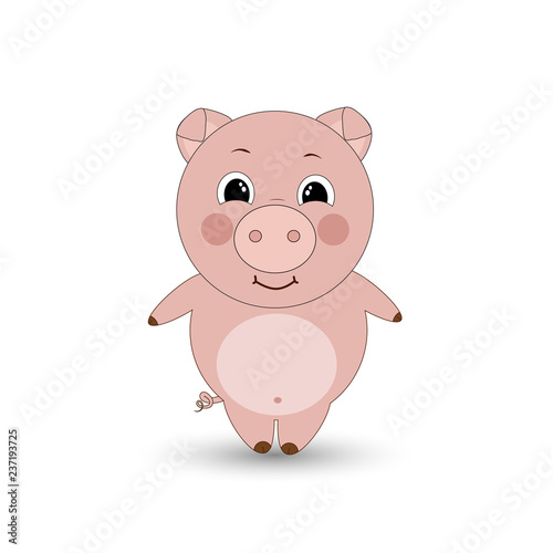 Funny pig on a white background. Vector illustration.