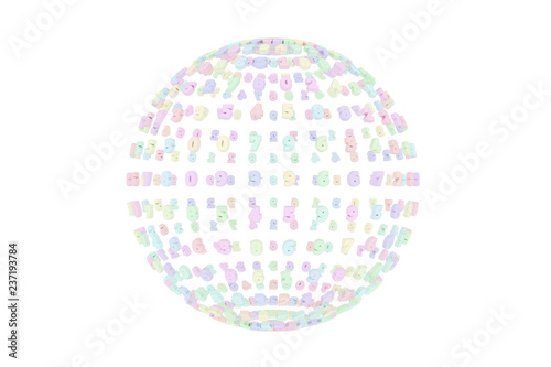 Abstract CGI typography, made up from number character sphere or planet. Wallpaper for graphic design. Colorful 3D rendering.