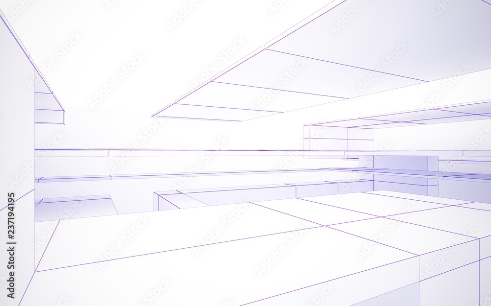 Abstract white interior highlights future. Polygon violet drawing. Architectural background. 3D illustration and rendering Abstract white interior highlights future. Polygon violet drawing. Architectural background. 3D illustration and rendering