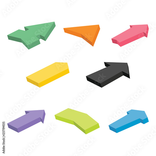 Set of eight colorful isometric arrows