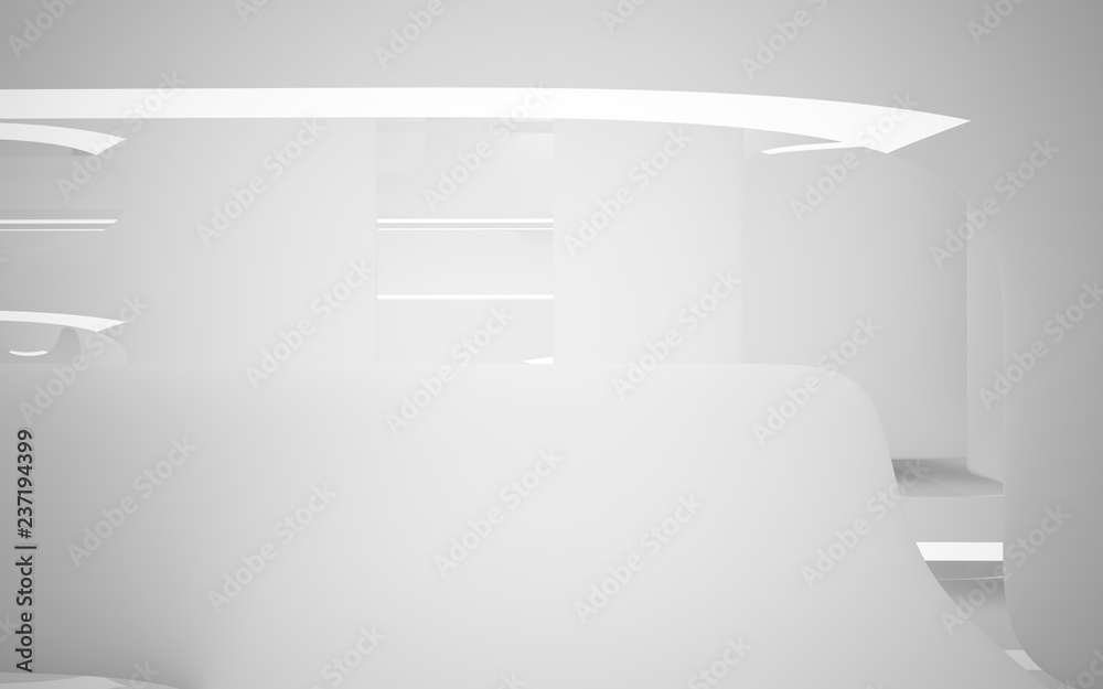 Obraz premium Abstract smooth white interior of the future. Night view from the backlight. Architectural background. 3D illustration and rendering 