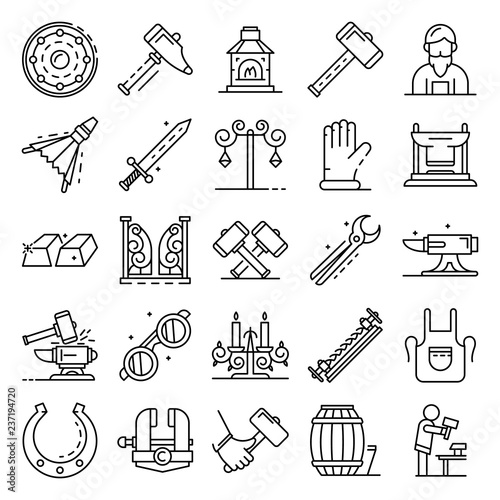 Anvil icon set. Outline set of anvil vector icons for web design isolated on white background