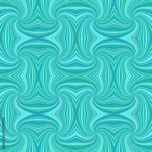 Turquoise seamless psychedelic geometrcial spiral stripe pattern background - vector curved ray burst design