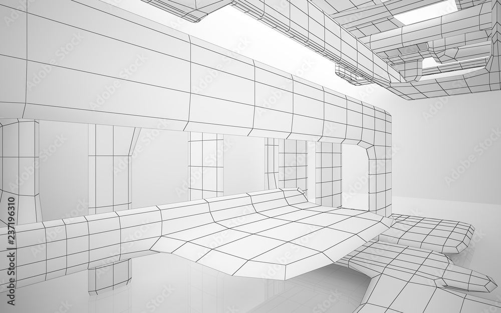 Fototapeta premium Abstract white interior highlights future. Polygon drawing. Architectural background. 3D illustration and rendering