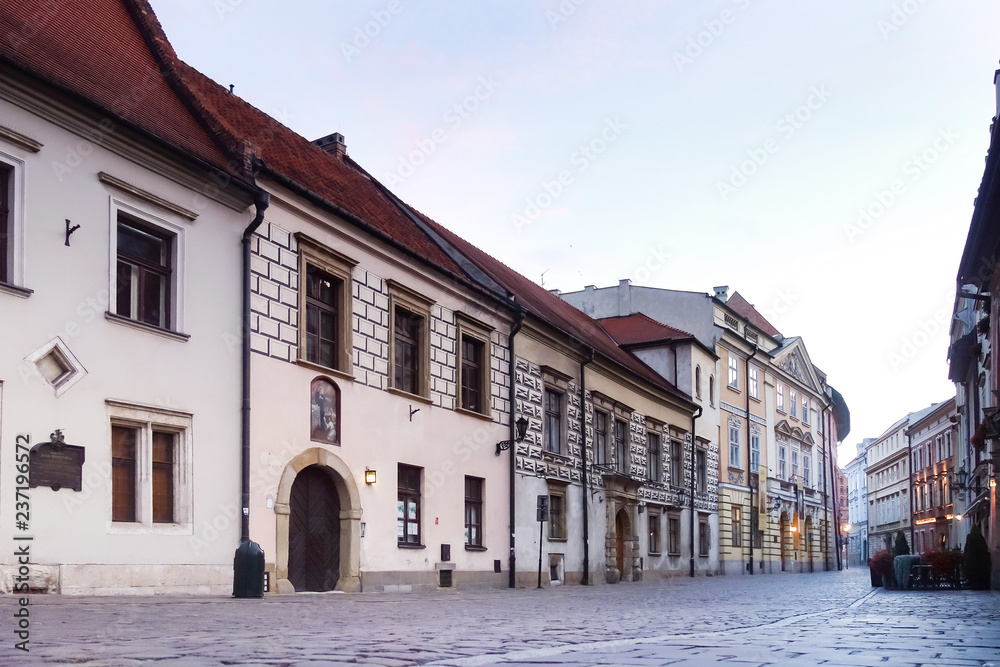 street view of downtown Krakow, Poland