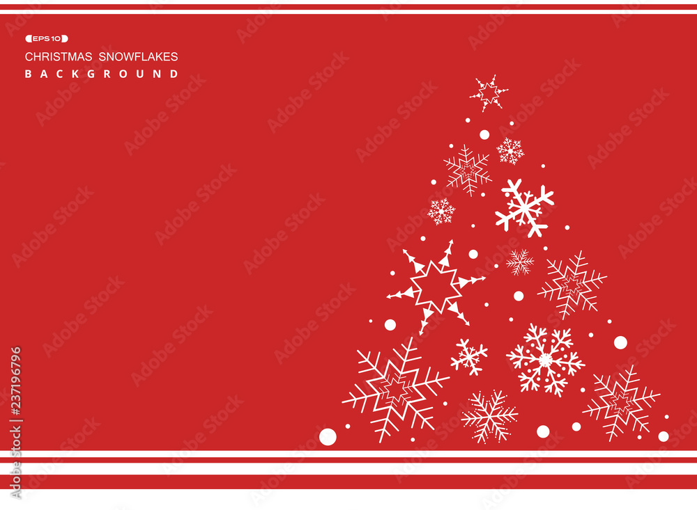 Abstract of Christmas simple red color background with white snowflakes tree. Abstract of Christmas simple red color background with white snowflakes tree.