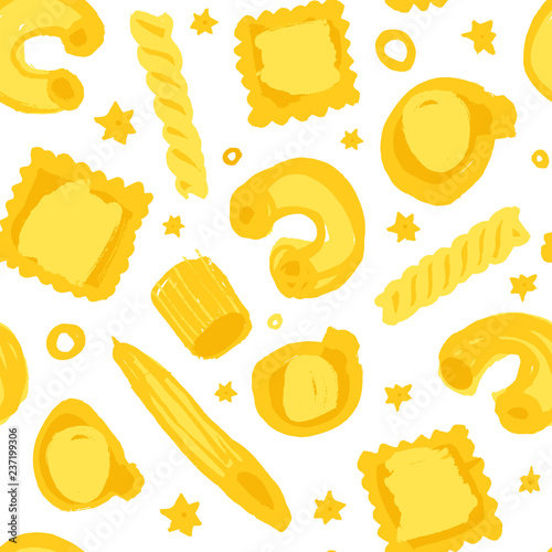 Seamless pattern with hand drawn pasta - vector