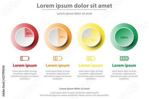 Colorful 3d paper circle with percentage level for website presentation cover poster vector design infographic illustration concept