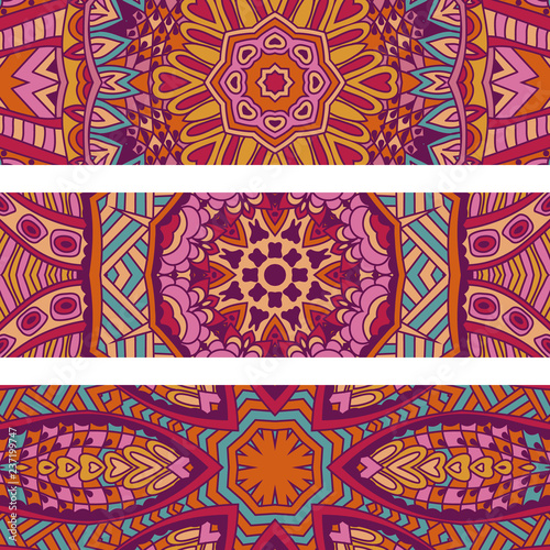 Festive colorful ornamental tribal ethnic bohemia fantasy abstract banner set