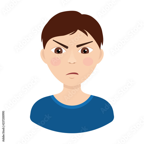 Avatar icon of angry teenager boy. Vector illustration isolated on white