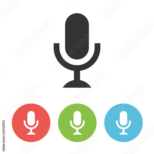 Microphone black flat vector icon isolated on white