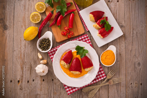 Stuffed piquillo peppers with cod.  photo