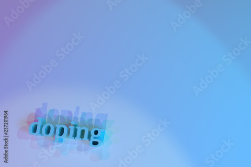 Doping, 3D rendering. Typography, CGI, keywords for design texture, background.