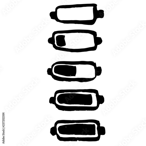 Grunge battery icons. Vector ink brush illustration.