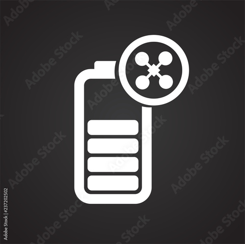 Drone battery charge icon on black background for graphic and web design, Modern simple vector sign. Internet concept. Trendy symbol for website design web button or mobile app