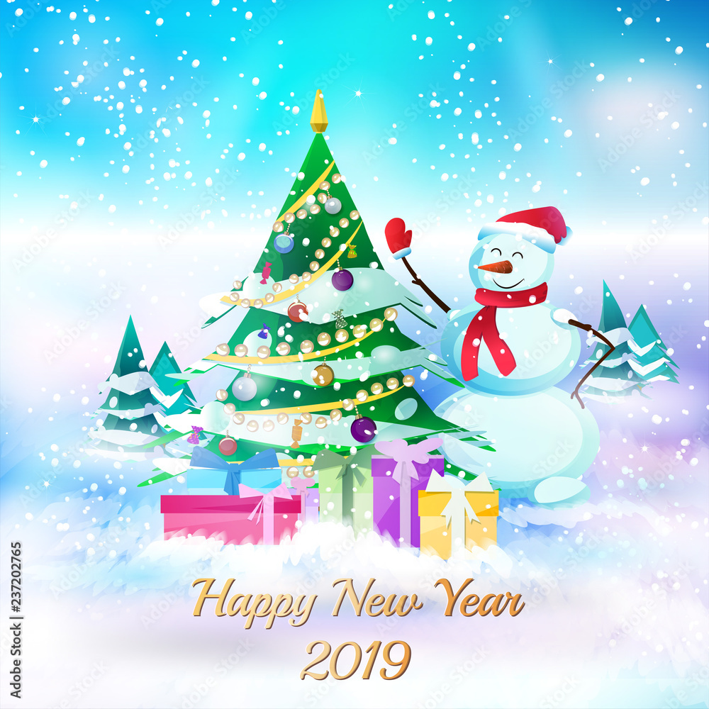 Happy New Year. Snowman on a winter background Happy New Year. Snowman on a winter background