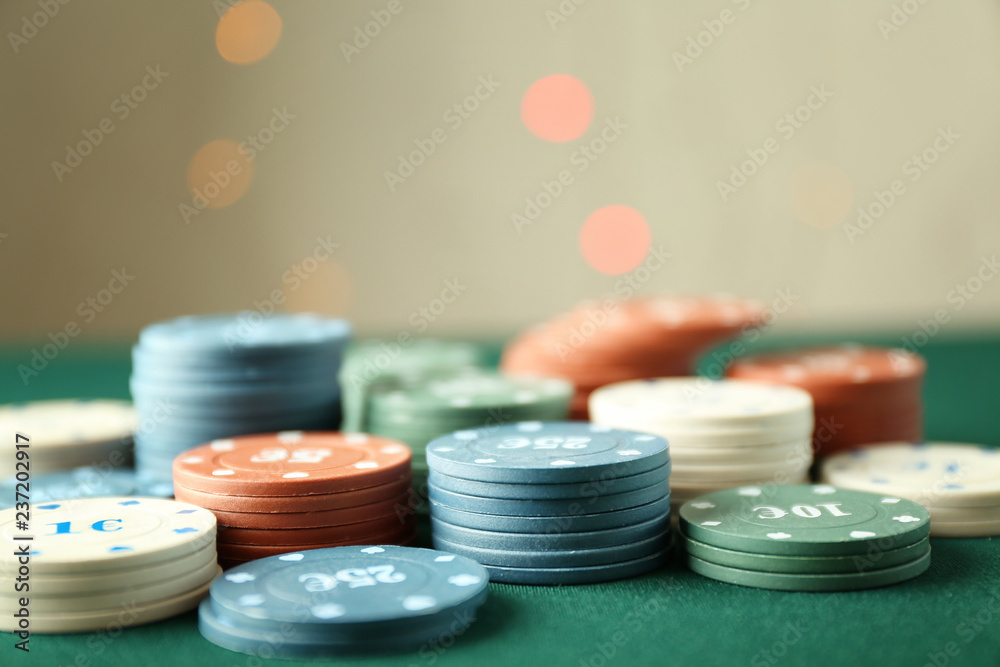 Chips on color table in casino Chips on color table in casino