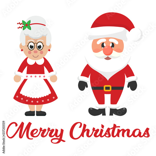 cartoon christmas santa claus and cartoon mrs santa and christmas text