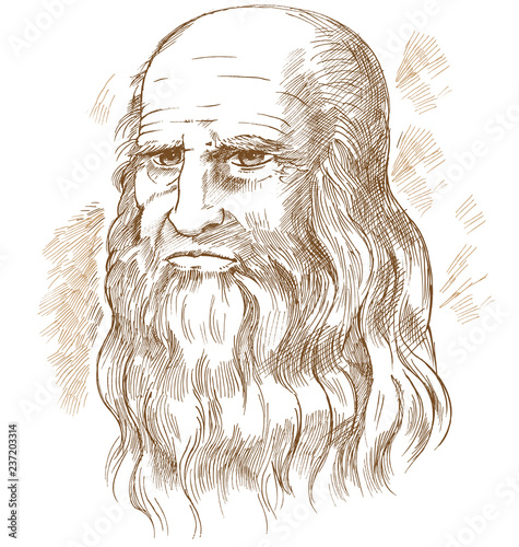 Hand drawn vector portrait. Leonardo Da Vinci photo