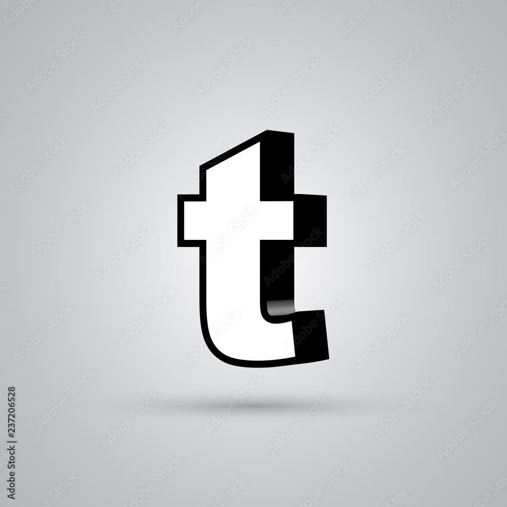 Fototapeta premium White 3D vector letter T lowercase with black border isolated on white background