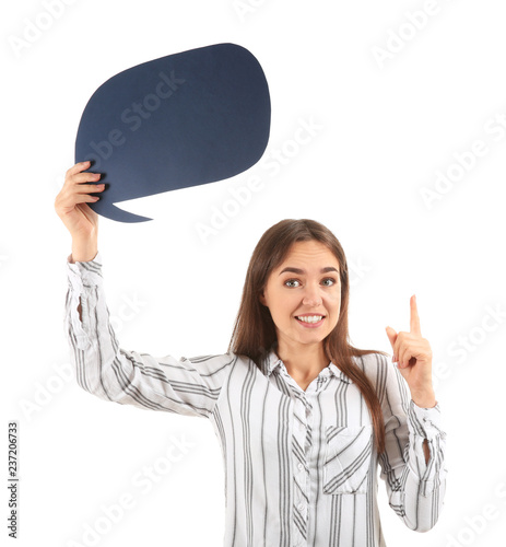 Young woman with raised ind...
