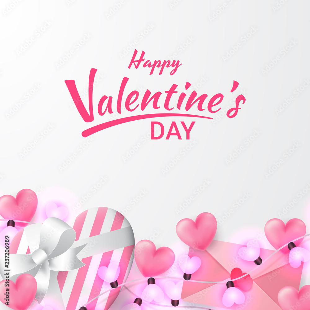 Valentines day background with Heart Shaped, love letter, gift and love shaped lamp . Vector illustration.Wallpaper.flyers, invitation, posters, brochure, banners.