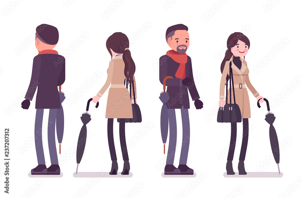 Stylish man and woman in autumn clothes with umbrella standing Stylish man and woman in autumn clothes with umbrella standing