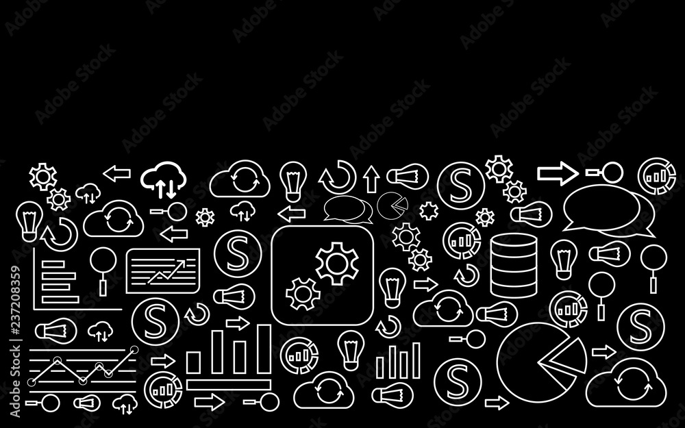 data analytics icons on black background vector mockup