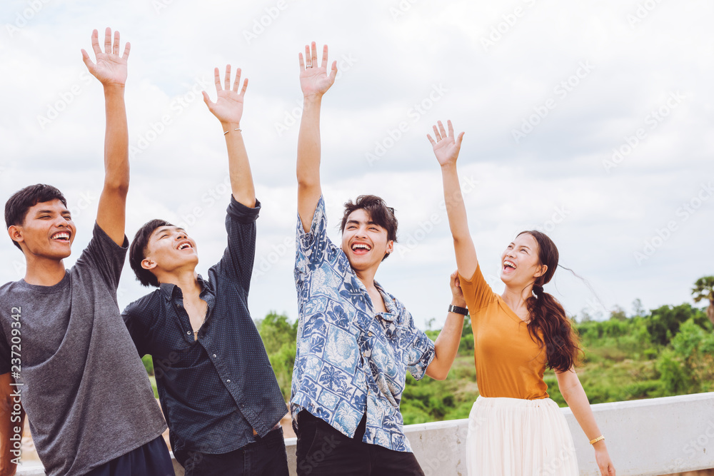 Friends having party outdoors