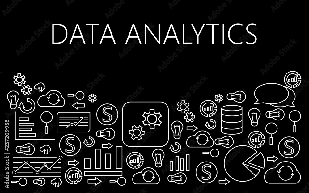 data analytics icons on black background vector mockup Stock Vector ...