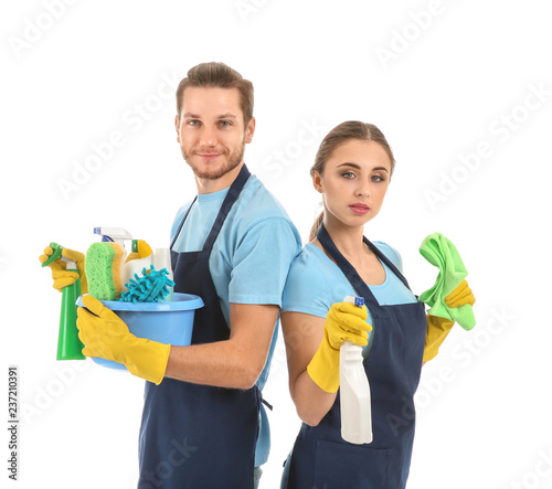 Man and woman with cleaning...