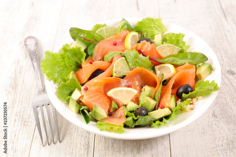 salad with salmon and avocado