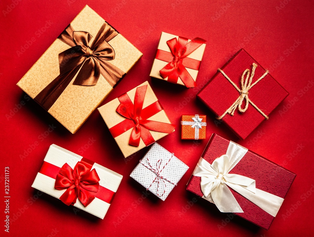 Gift boxes on red background Gift boxes on red background
